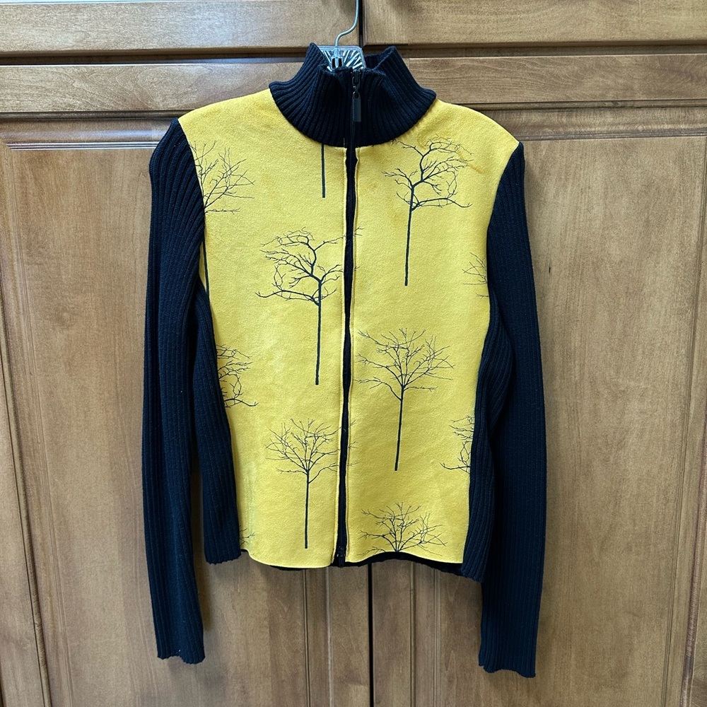 Black with yellow suede sweater.